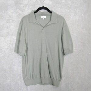 REISS Polo Shirt Sweater Womens XL Green Gray Merino Wool Short Sleeve Collared